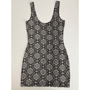Insight Black Patterned Stretchy Dress, Black Tank Top Dresses,‎ Casual Day R2